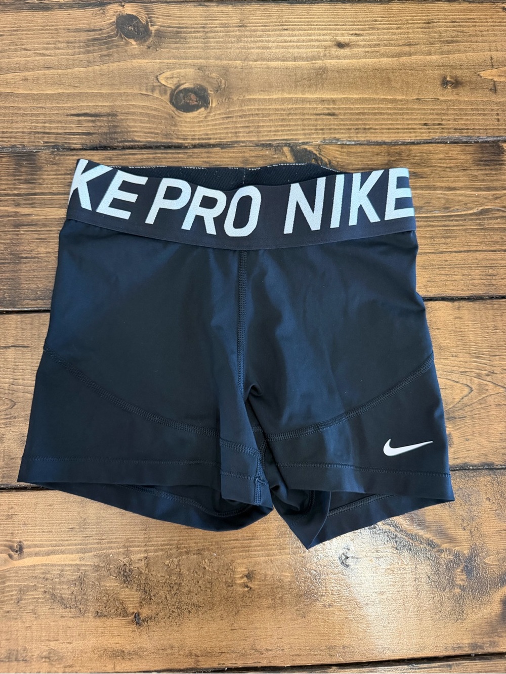 Nike Black Pro High-Waist Bike Shorts with White Logo. Size Small